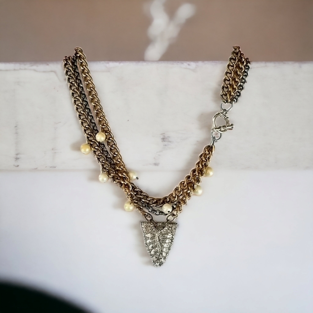Hand Crafted Repurposed Vintage Clip Assemblage Necklace NWT